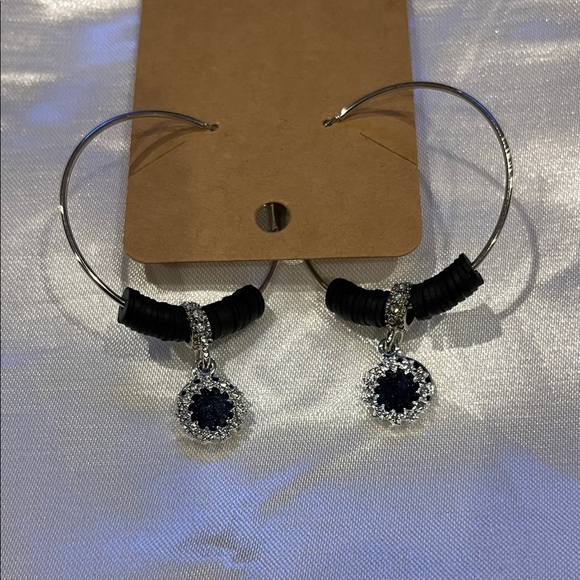 Hand Crafted Jewelry - Silver and Black Hoop Earrings